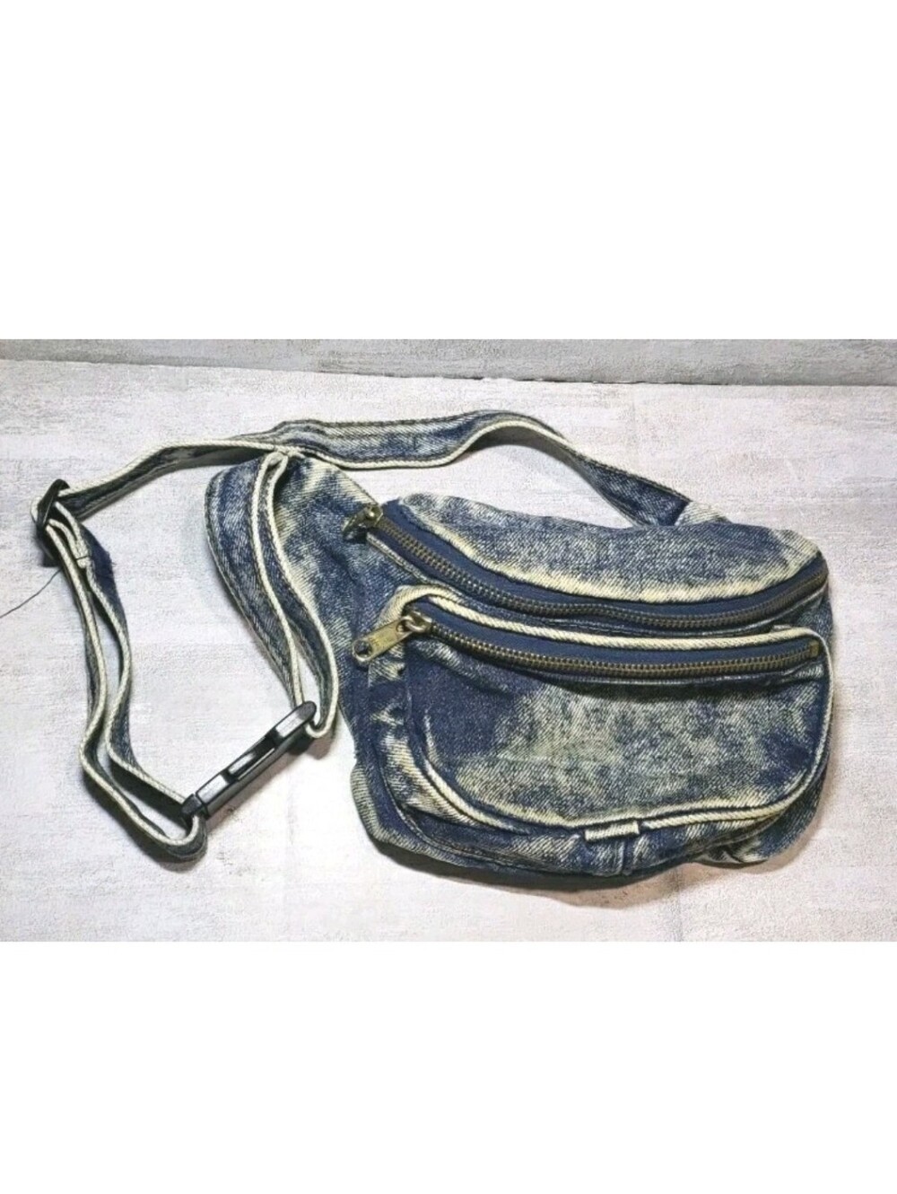 Vtg Shane Acid Wash Jean Fanny Pack Waist Bag Dual Zip Pockets Adjustable 80/90s